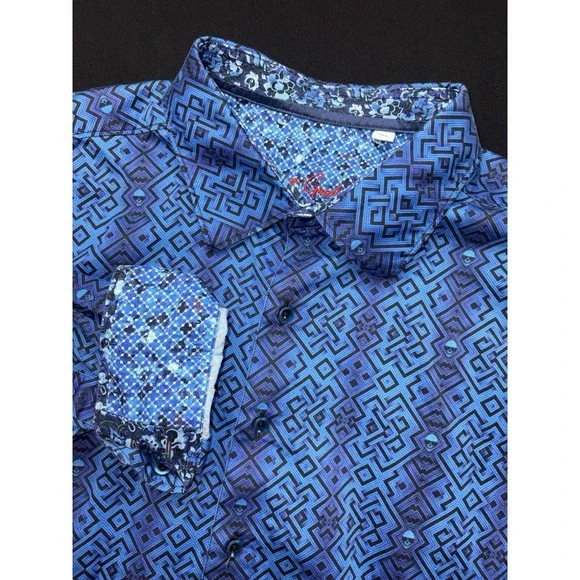 Robert Graham Skull Print Button Up Mens Sz 2XL Blue Purple Cotton Flip Cuff - Picture 1 of 12